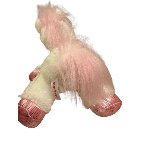 Aurora Unicorn Plush Stuffed Animal Pink White Silver Metallic Feet 10” Long - Picture 6 of 10